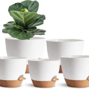 5Pack Self Watering Plant Pots for Lazy People,White Plastic Self Watering Planter