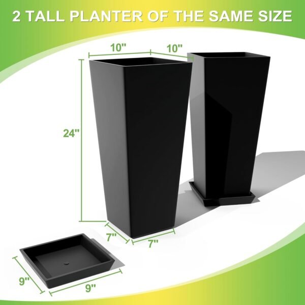 Set of 2 Large Tall Planter for Indoor  Flower Pots Tapered Tall Planters - Image 2