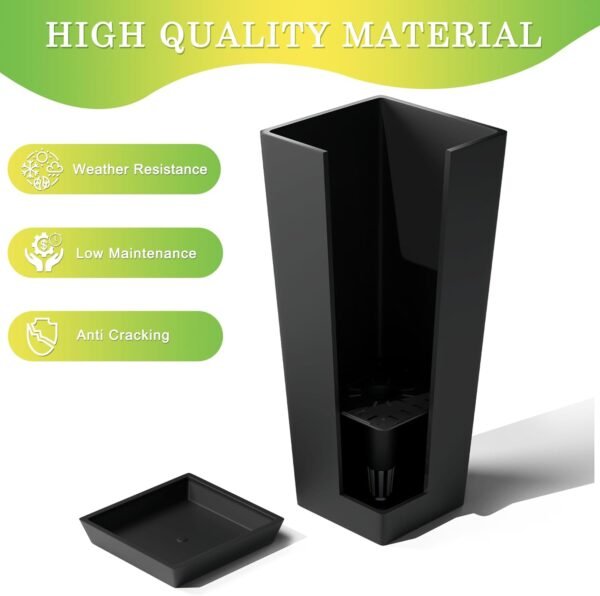 Set of 2 Large Tall Planter for Indoor  Flower Pots Tapered Tall Planters - Image 3