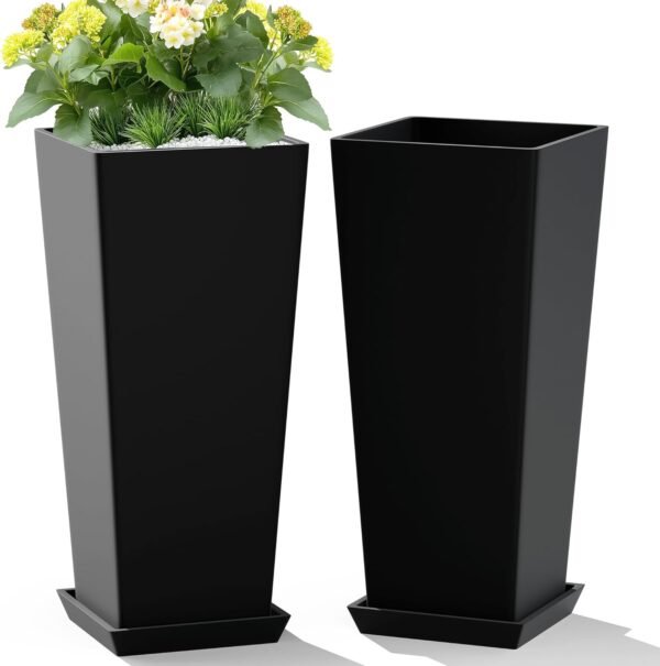 Set of 2 Large Tall Planter for Indoor  Flower Pots Tapered Tall Planters