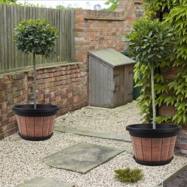 Large 4 Pack 16 inch Plant Pots,Whiskey Barrel Planters with Drainage Holes & Saucer - Image 8