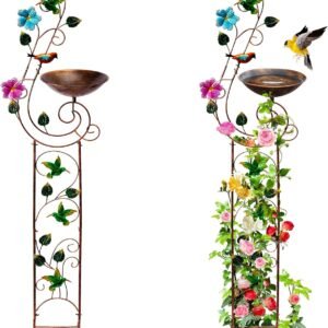 57" Height Metal Bird Bath with Trellis for Outdoor, Vintage Decorative Bird Baths