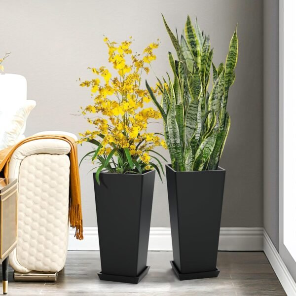 Set of 2 Large Tall Planter for Indoor  Flower Pots Tapered Tall Planters - Image 4