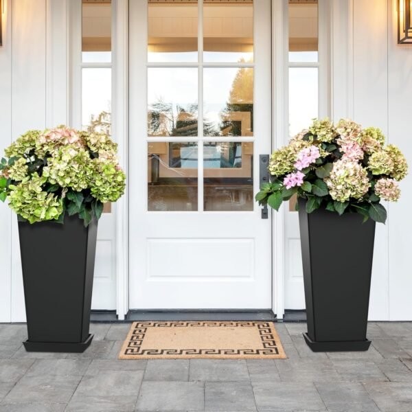 Set of 2 Large Tall Planter for Indoor  Flower Pots Tapered Tall Planters - Image 5