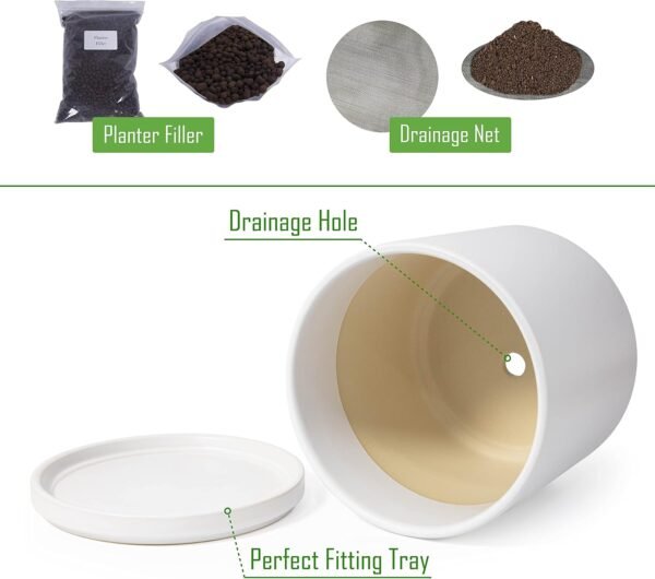 8 Inch Ceramic Planter Pot with Drainage Hole and Saucer - Image 7