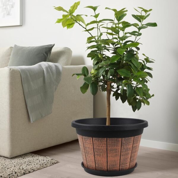 Large 4 Pack 16 inch Plant Pots,Whiskey Barrel Planters with Drainage Holes & Saucer - Image 6