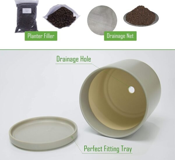 8 Inch & 10 Inch Ceramic Planter Pot for Plants with Drainage Hole - Image 3