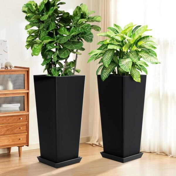 Set of 2 Large Tall Planter for Indoor  Flower Pots Tapered Tall Planters - Image 6