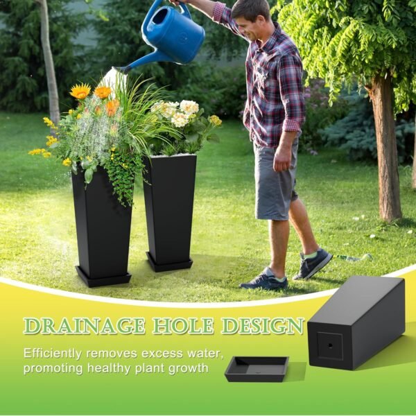 Set of 2 Large Tall Planter for Indoor  Flower Pots Tapered Tall Planters - Image 8