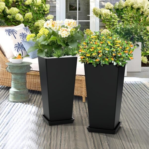 Set of 2 Large Tall Planter for Indoor  Flower Pots Tapered Tall Planters - Image 7